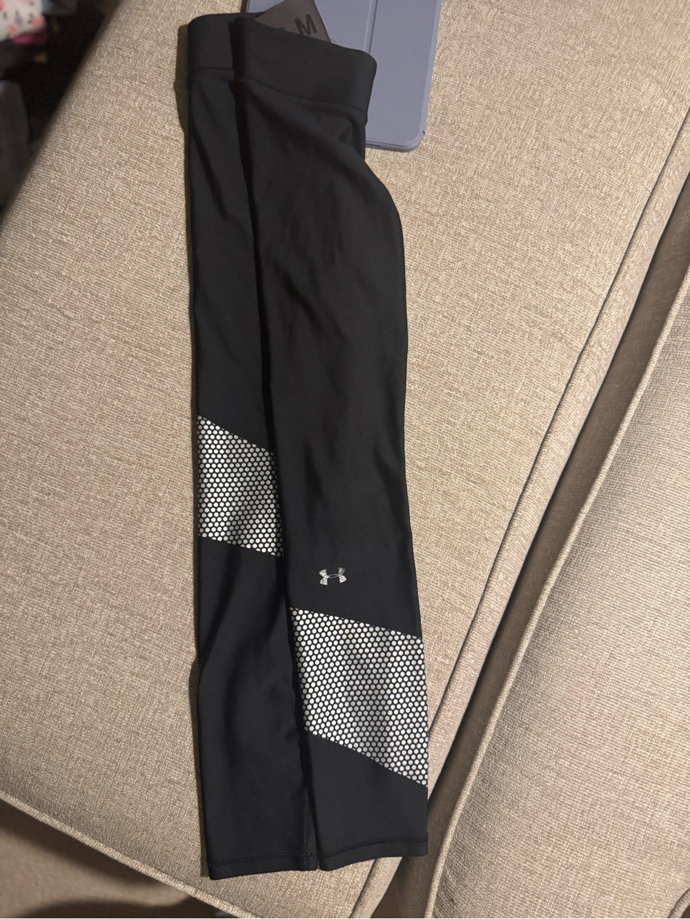 Under Armour Black Leggings with White Reflective Dot Panels-Womens XS